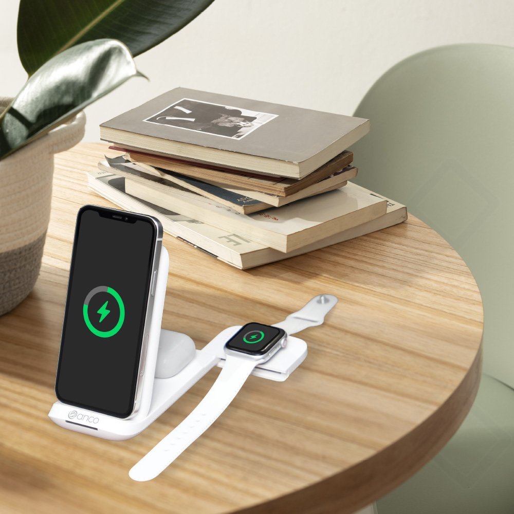 anco 3in1 Wireless Charger 15W – Ladestation für Smartphone, Watch & Kopfhörer