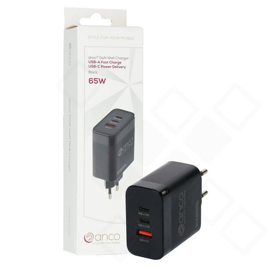 anco GaN 65W Ladegerät – 2x USB-C & USB-A Schnellladegerät