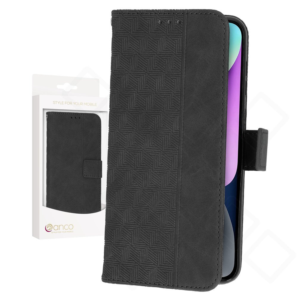 iPhone 14 Plus Hülle Bookcase – anco Geometric | PU-Leder, Kartenfach, 3 Farben