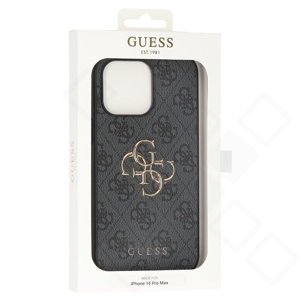 iPhone 14 Pro Max Hülle | Guess PU 4G Metal Logo Case Grau