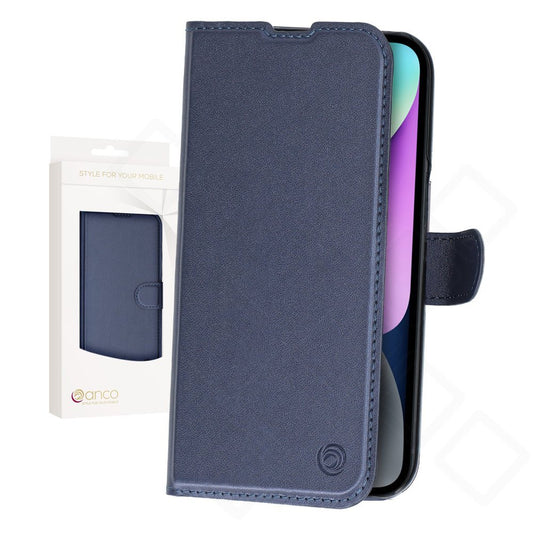 anco Basic Bookcase für iPhone 14 – Blaue Hülle mit Kartenfach
