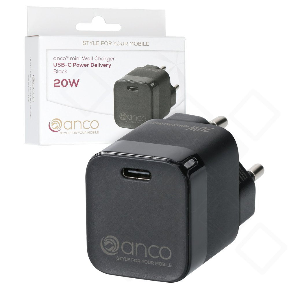 anco Mini Wall Charger USB-C Power Delivery 20W – Schnellladegerät Schwarz