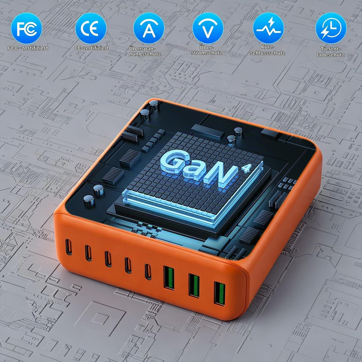 400W USB C Ladegerät Mehrfach, GaN IV 8 Ports USB Ladegerät Mehrfach, 400W 8-Port Schnellladegerät Kompatibel mit MacBook Pro/Air, iPad Pro/Air, iPhone, Android etc (Schwarz, 8 Ports)