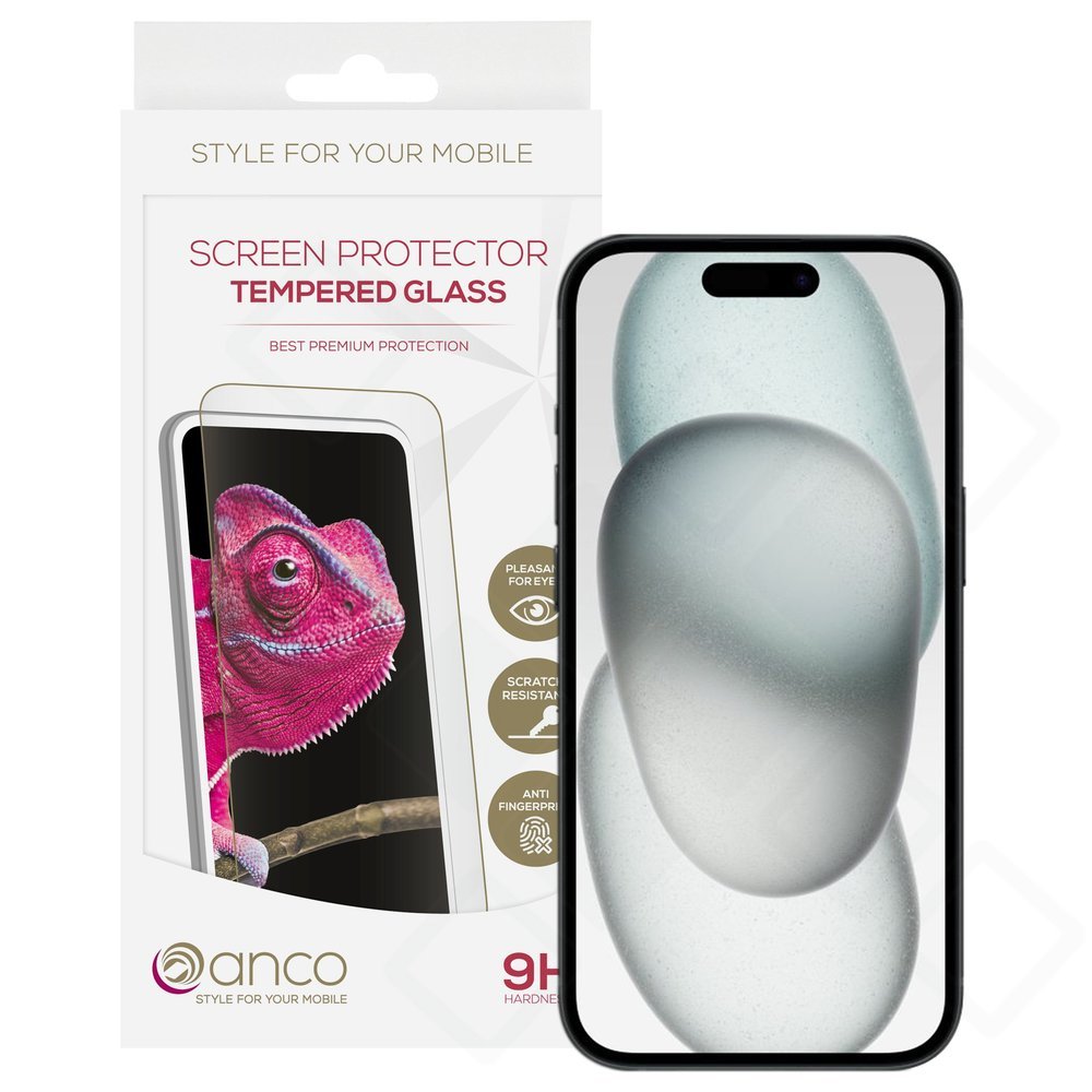 iPhone 15 Panzerglas Fullscreen 9H – anco Schutzglas Schwarz