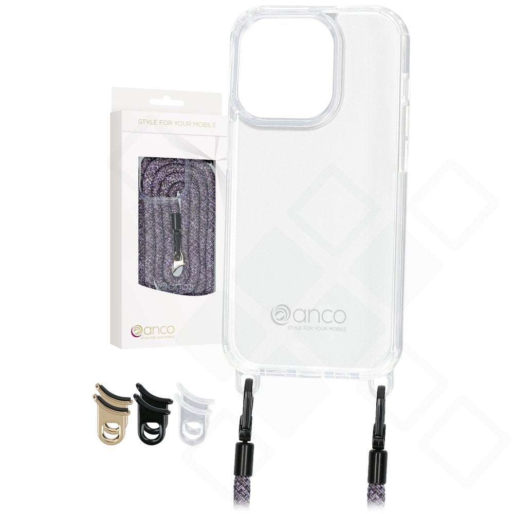 anco Lanyard Protect Case mit austauschbaren Ösen für Apple iPhone 15 Pro purple