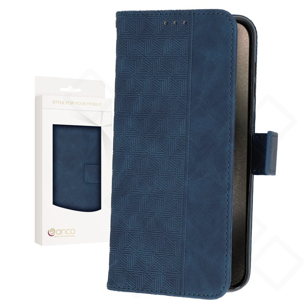 anco Bookcase Geometric Hülle für Apple iPhone 15 Pro Wallet Case mit Kartenfach Schwarz