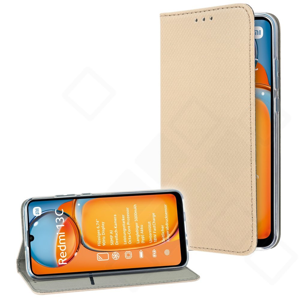 Bookcase Basic Magnetic für Xiaomi Redmi 13C – PU Leder Hülle mit Kartenfach