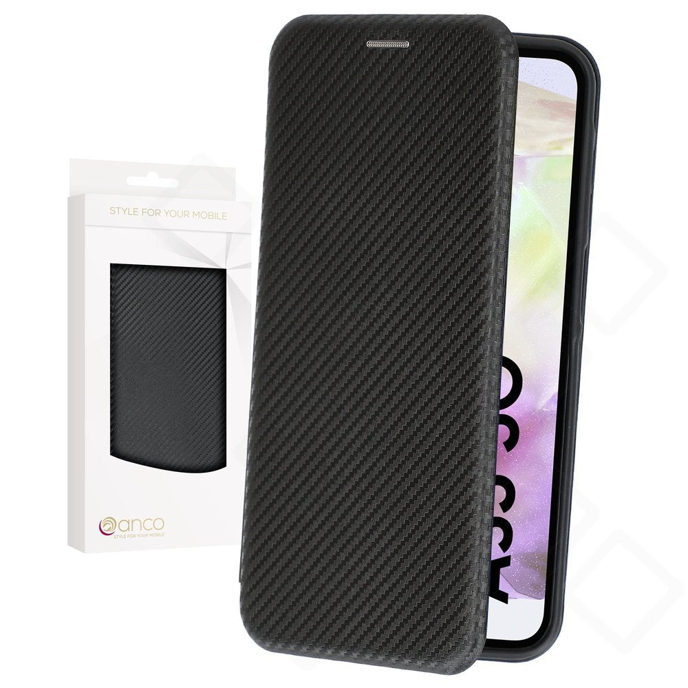 anco Bookcase Carbon Optic für Samsung Galaxy A35 5G – Hülle mit Kartenfach
