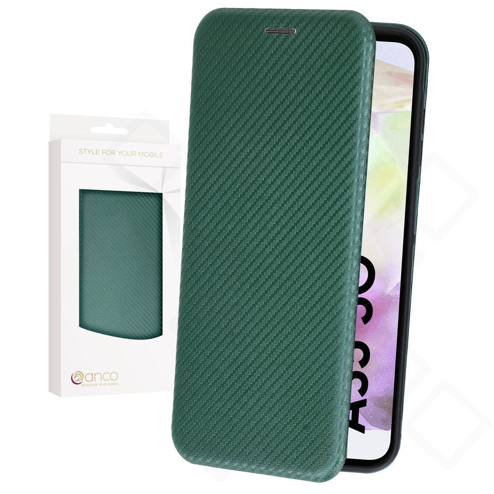anco Bookcase Carbon Optic für Samsung Galaxy A35 5G – Hülle mit Kartenfach