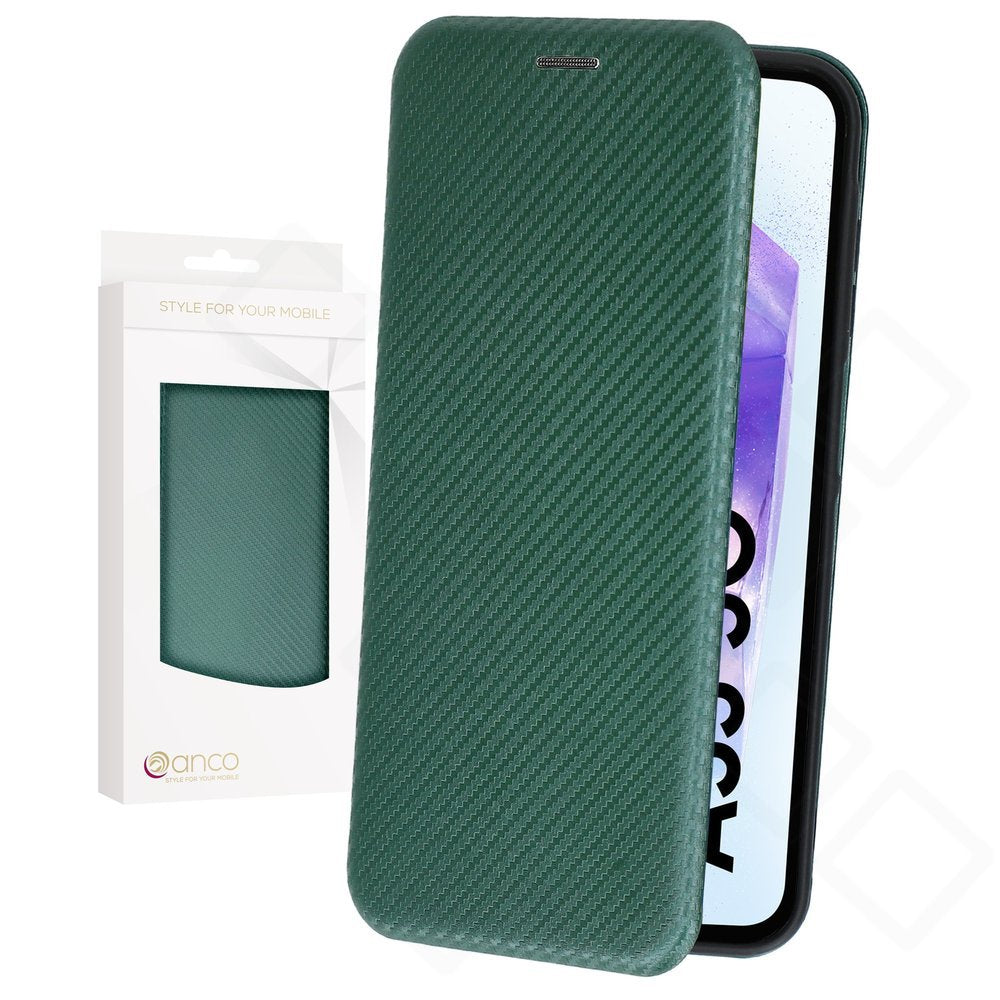 Samsung Galaxy A55 5G Hülle Leder Rosé – Bookcase Carbon Optic mit Kartenfach