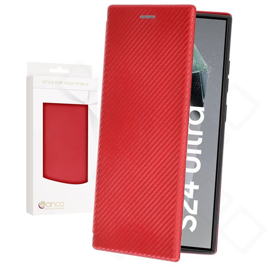 anco Bookcase Carbon Optic für Samsung Galaxy S24 Ultra – Hülle mit Kartenfach