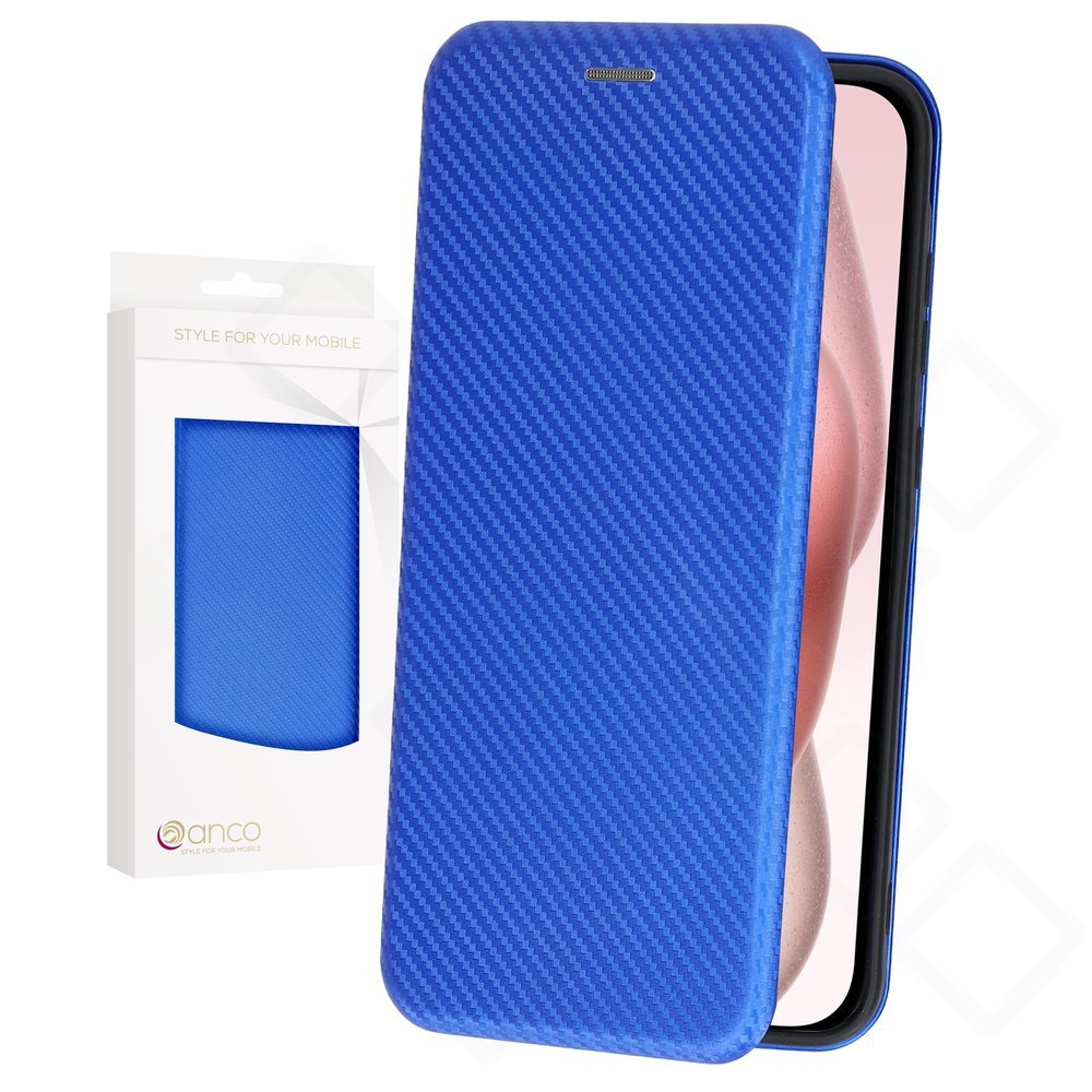 anco Bookcase Carbon Optic iPhone 15 – PU-Leder Wallet Kartenfach