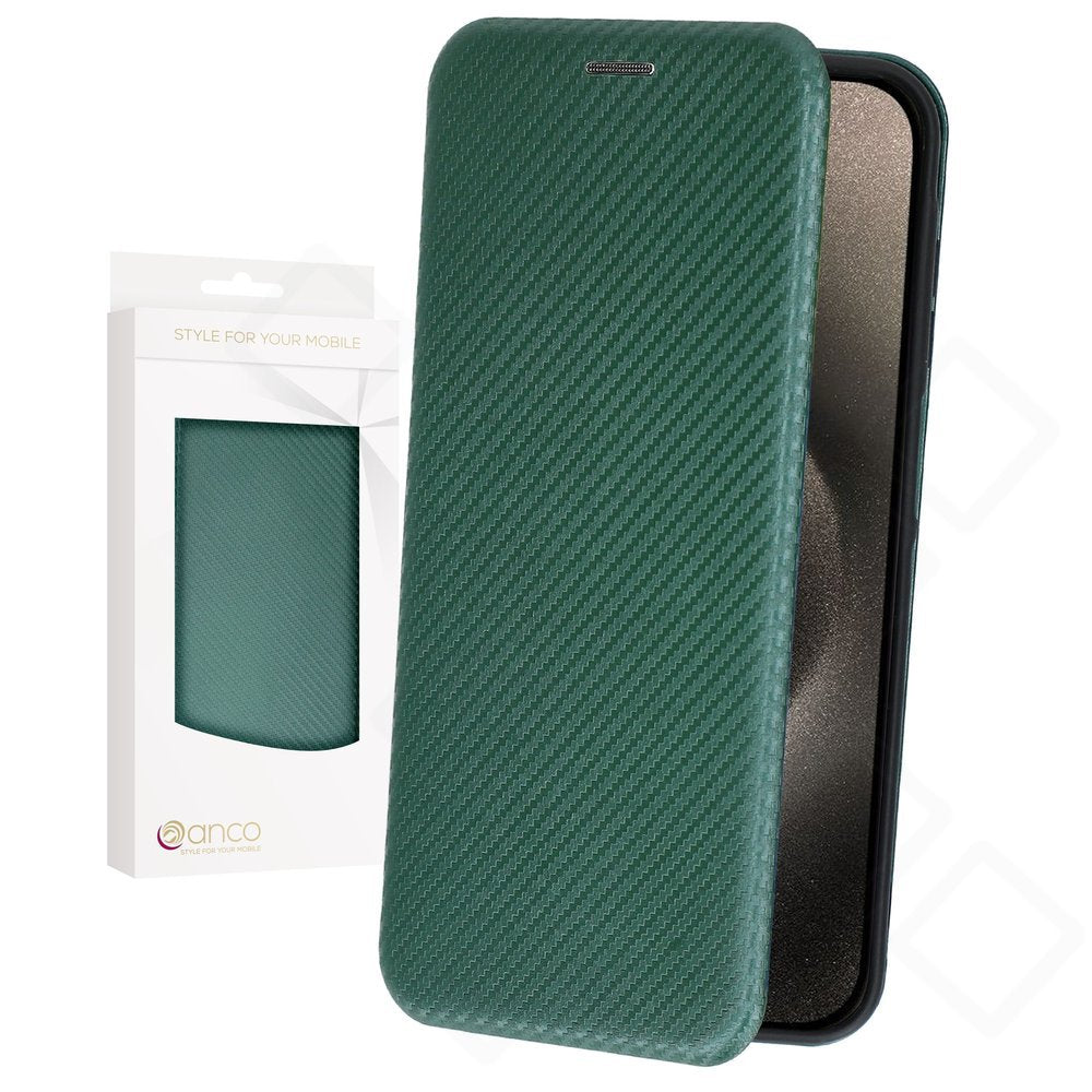 anco Bookcase Carbon Optic für Apple iPhone 15 Pro – Hülle mit Kartenfach