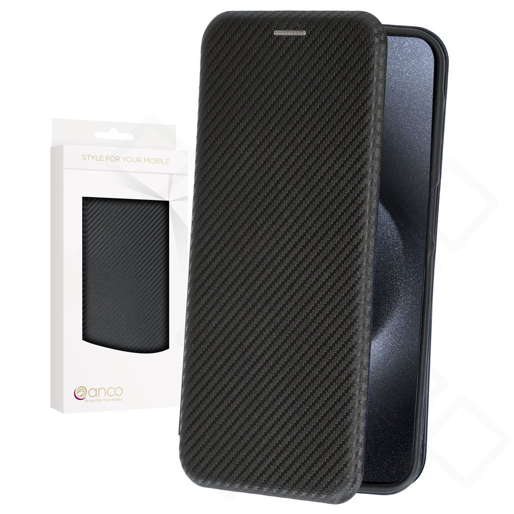 anco Bookcase Carbon Optic für Apple iPhone 15 Pro Max in Schwarz