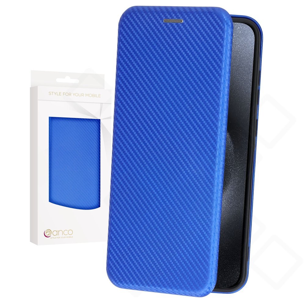 anco Bookcase Carbon Optic für Apple iPhone 15 Pro Max in Blau