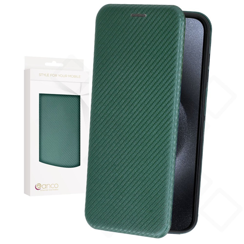 anco Bookcase Carbon Optic für Apple iPhone 15 Pro Max in Grün