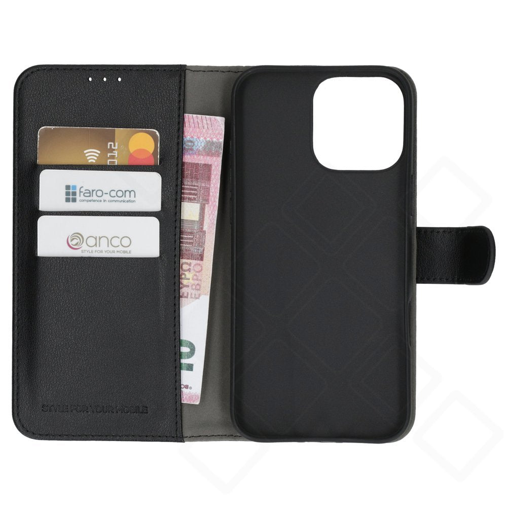 anco Basic Bookcase für Apple iPhone 16 Pro – PU Leder Hülle mit Kartenfach