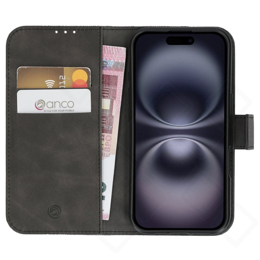 anco Bookcase Geometric für Apple iPhone 16 – PU Leder Hülle mit Kartenfach