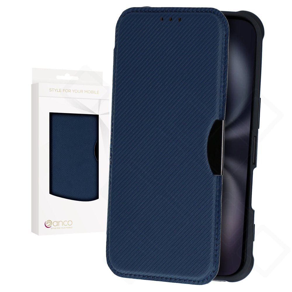 anco Bookcase Carbon Look für Apple iPhone 16 – Schwarz