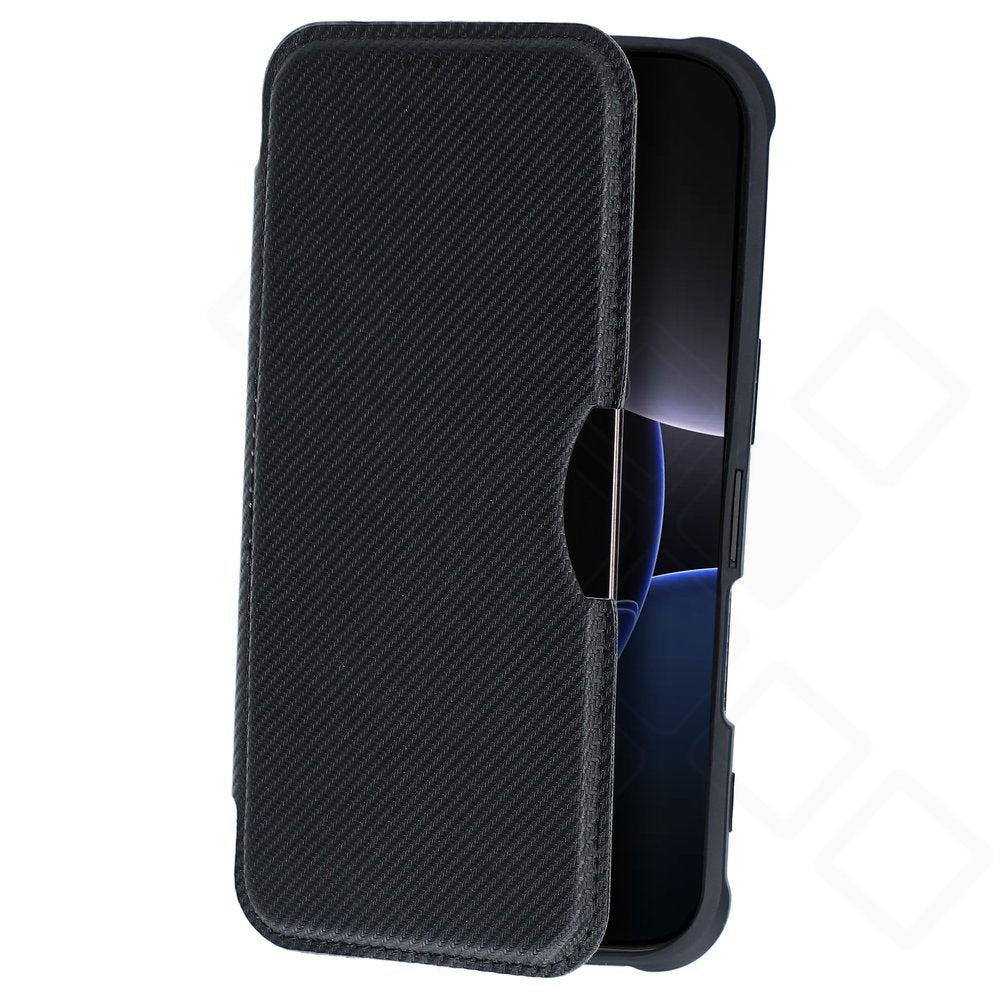 anco Bookcase Carbon Look für iPhone 16 Pro – Hülle mit Kartenfach