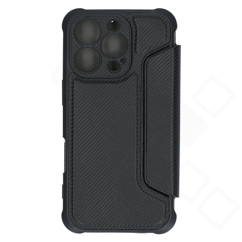 anco Bookcase Carbon Look für iPhone 16 Pro – Hülle mit Kartenfach