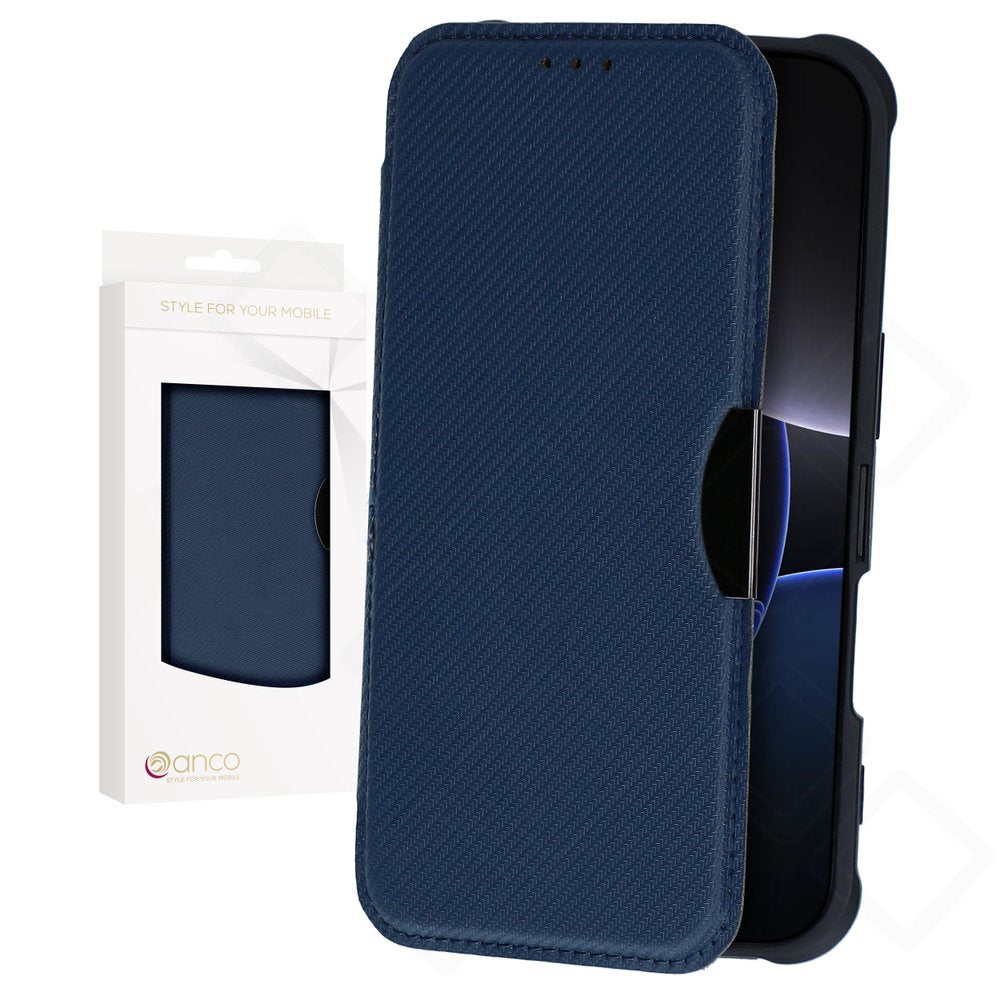 anco Bookcase Carbon Look für iPhone 16 Pro – Hülle mit Kartenfach