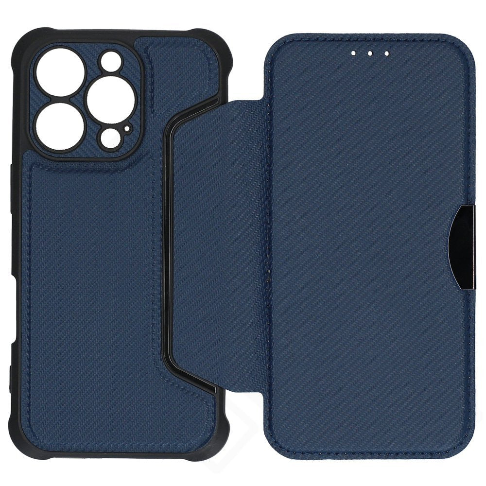 anco Bookcase Carbon Look für iPhone 16 Pro – Hülle mit Kartenfach