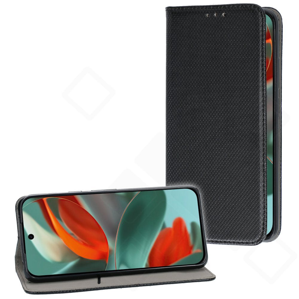 Basic Magnetic Bookcase für Google Pixel 9 / 9 Pro – Schwarze Lederhülle mit Kartenfach