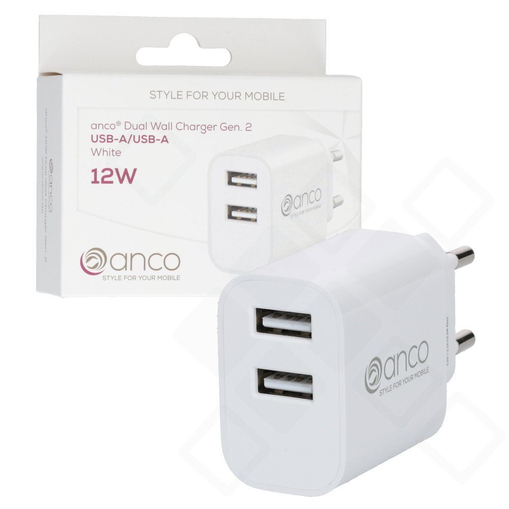 anco Dual USB-A Ladegerät 12W – 2-Port Wall Charger