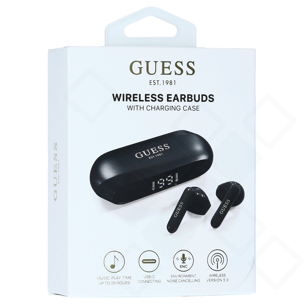 Guess Elongated Metallic ENC TWS Wireless Earphones – Schwarz