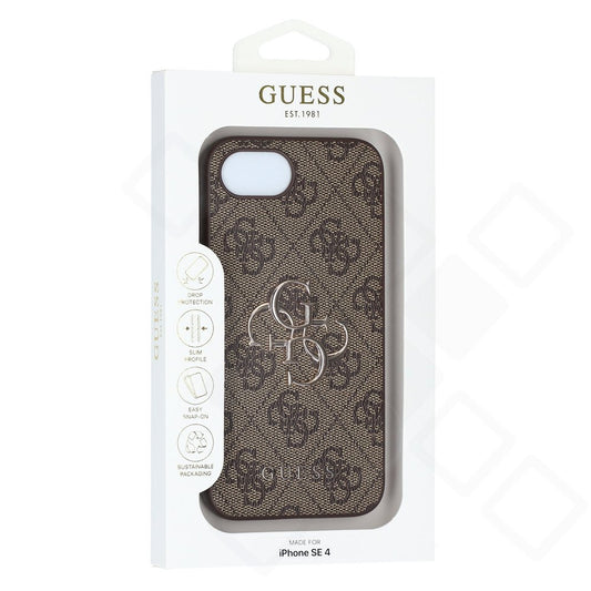 iPhone 16e / 17e Hülle | Guess PU 4G Metal Logo Case Braun & Schwarz
