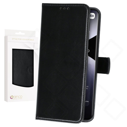 anco Basic Bookcase für Xiaomi Redmi Note 14 Pro / 14 Pro+ 5G – PU Leder Hülle mit Kartenfach – Schwarz