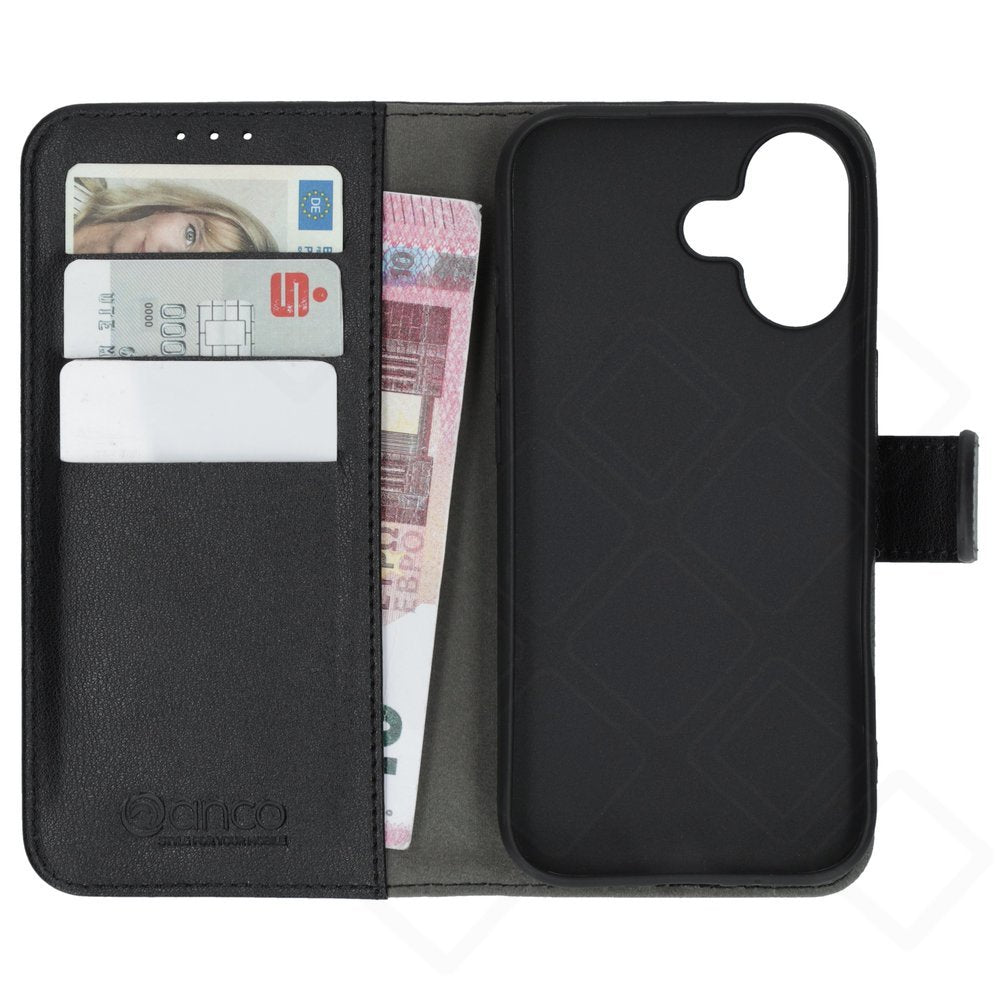anco Basic Bookcase – PU-Leder Klapphülle mit Geldscheinfach, Kartenfach & TPU-Halteschale für Apple iPhone 17