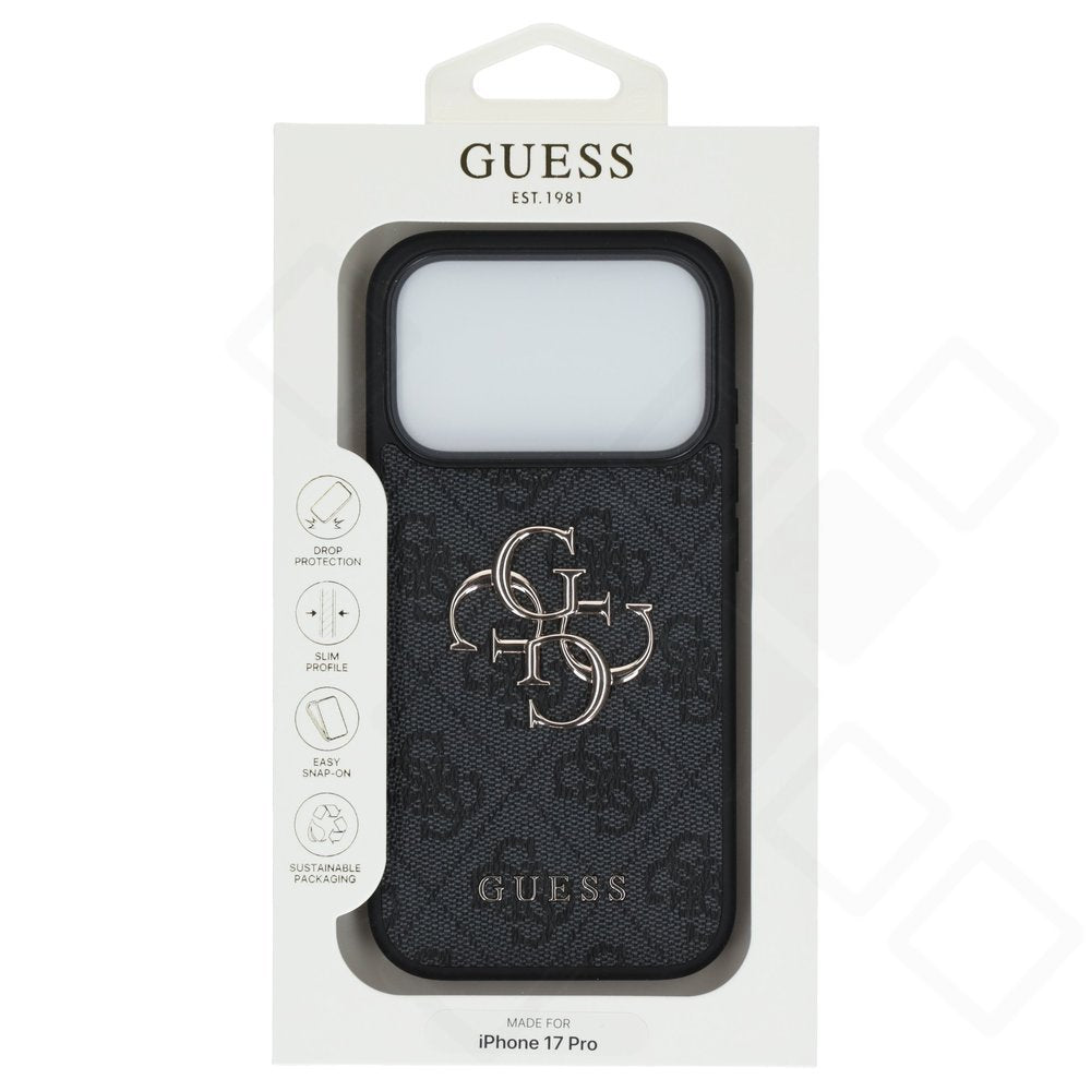 iPhone 17 Pro Hülle | Guess PU 4G Metal Logo Case Rosa & Schwarz