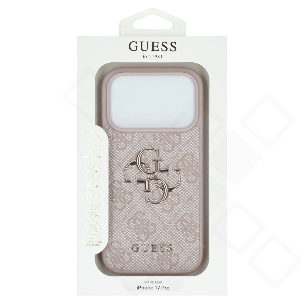 iPhone 17 Pro Hülle | Guess PU 4G Metal Logo Case Rosa & Schwarz
