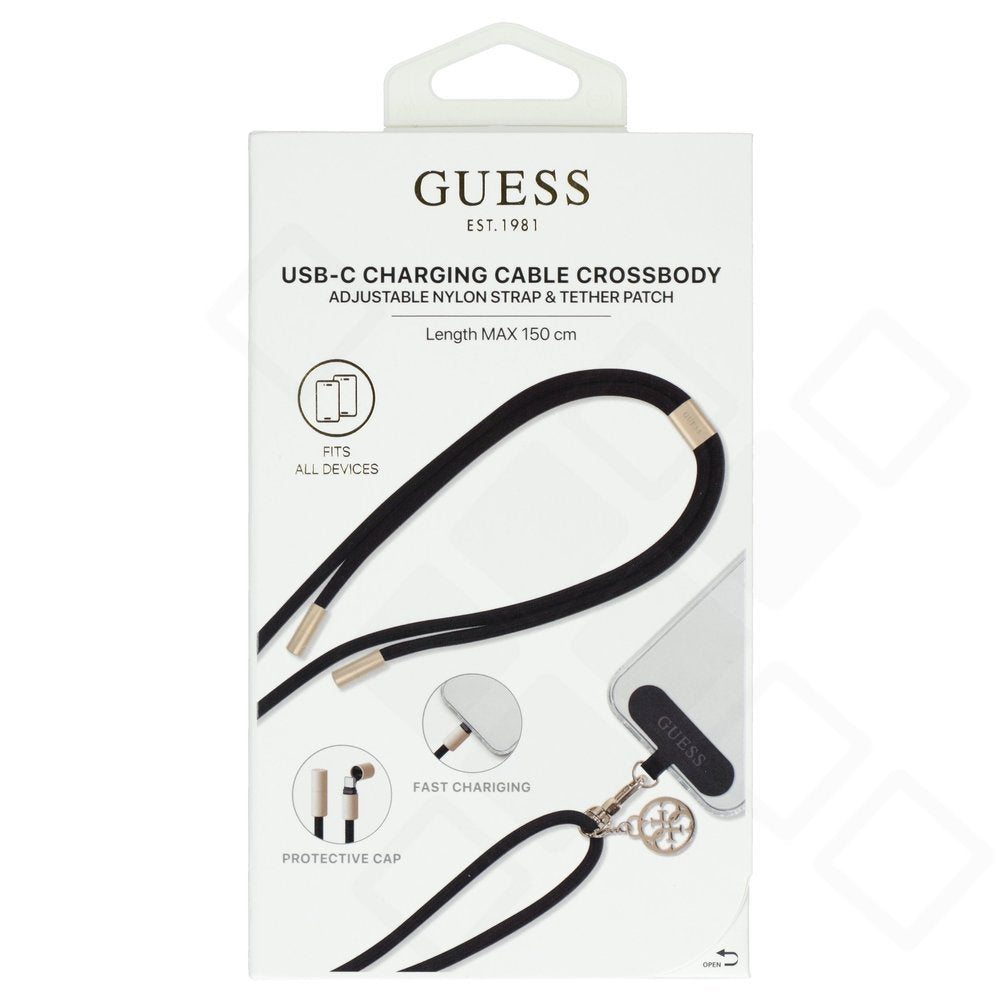 Guess Nylon Crossbody Strap – Universelles Smartphone-Lanyard mit 4G Charm & integriertem USB-C Ladekabel (1,6m)