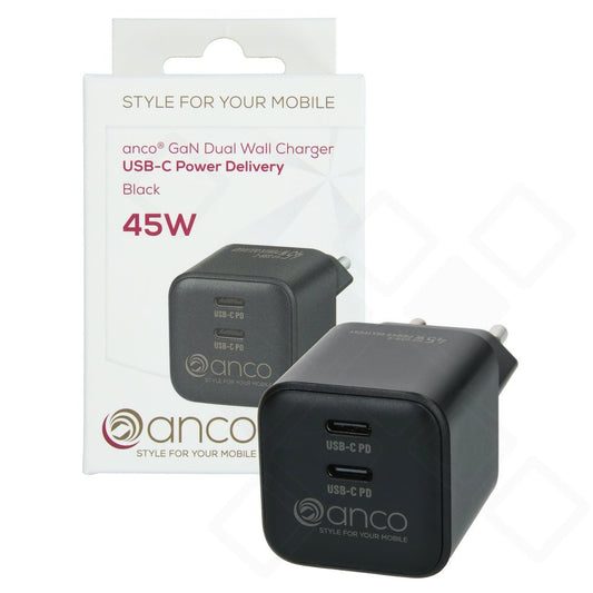 anco Dual Wall Charger 45W USB-C PD & USB-A Fast Charge – Weiß