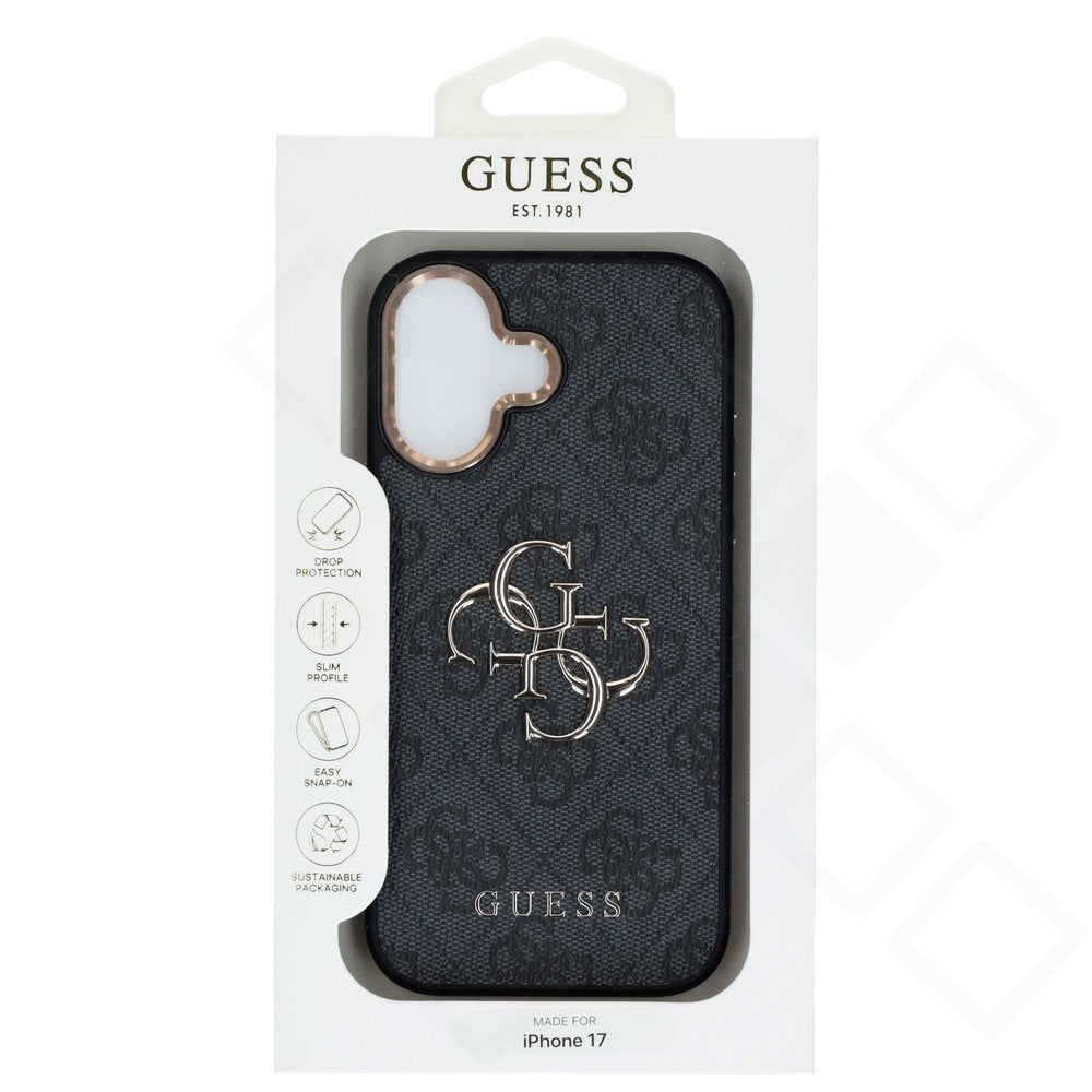 iPhone 17 Hülle | Guess PU 4G Metal Logo Case Schwarz & Gold
