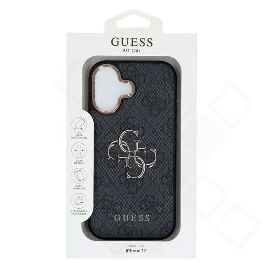 iPhone 17 Hülle | Guess PU 4G Metal Logo Case Schwarz & Gold
