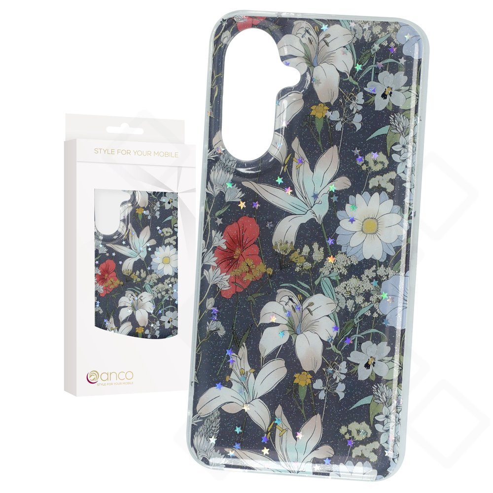 anco Flower Case für Galaxy A17 und A18 in Blau – Rückansicht