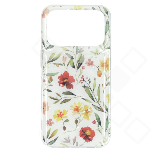 anco Flower Case iPhone 17 Pro – Bunte Blumen Hülle 2mm TPU | Weiß / Blau