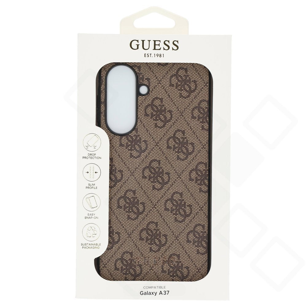Original Guess PU 4G Metal Classic Logo Case für Samsung Galaxy A37 – Schutzhülle aus Öko-Leder in Braun