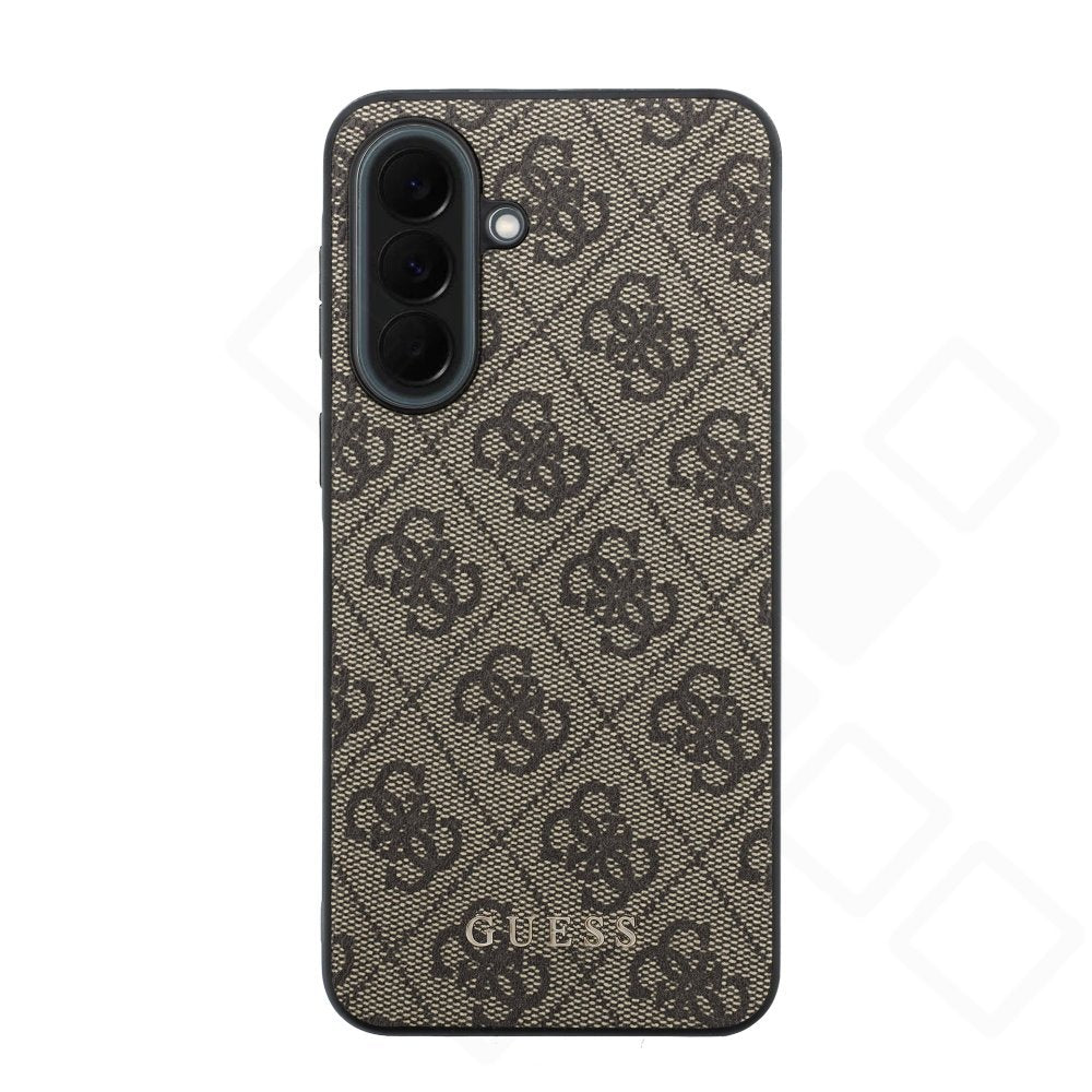 Original Guess PU 4G Metal Classic Logo Case für Samsung Galaxy A37 – Schutzhülle aus Öko-Leder in Braun