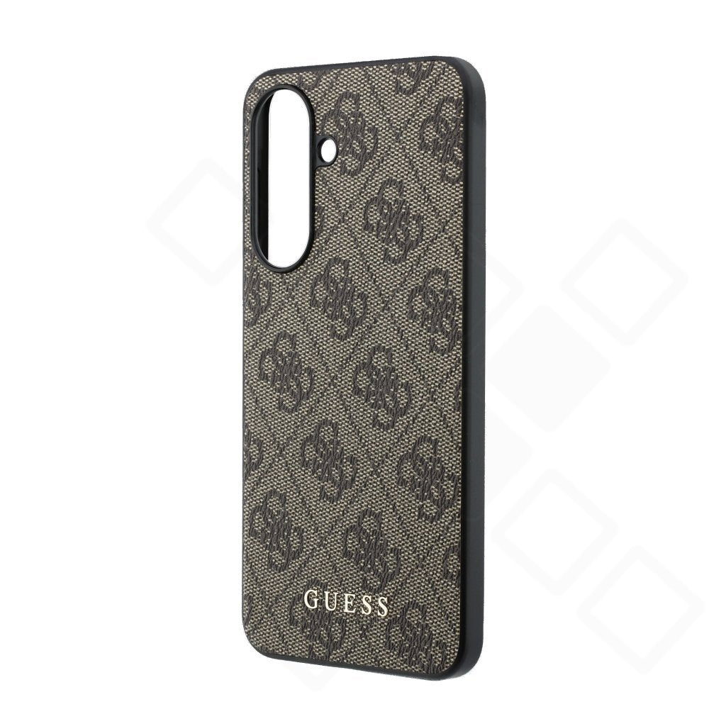 Original Guess PU 4G Metal Classic Logo Case für Samsung Galaxy A37 – Schutzhülle aus Öko-Leder in Braun