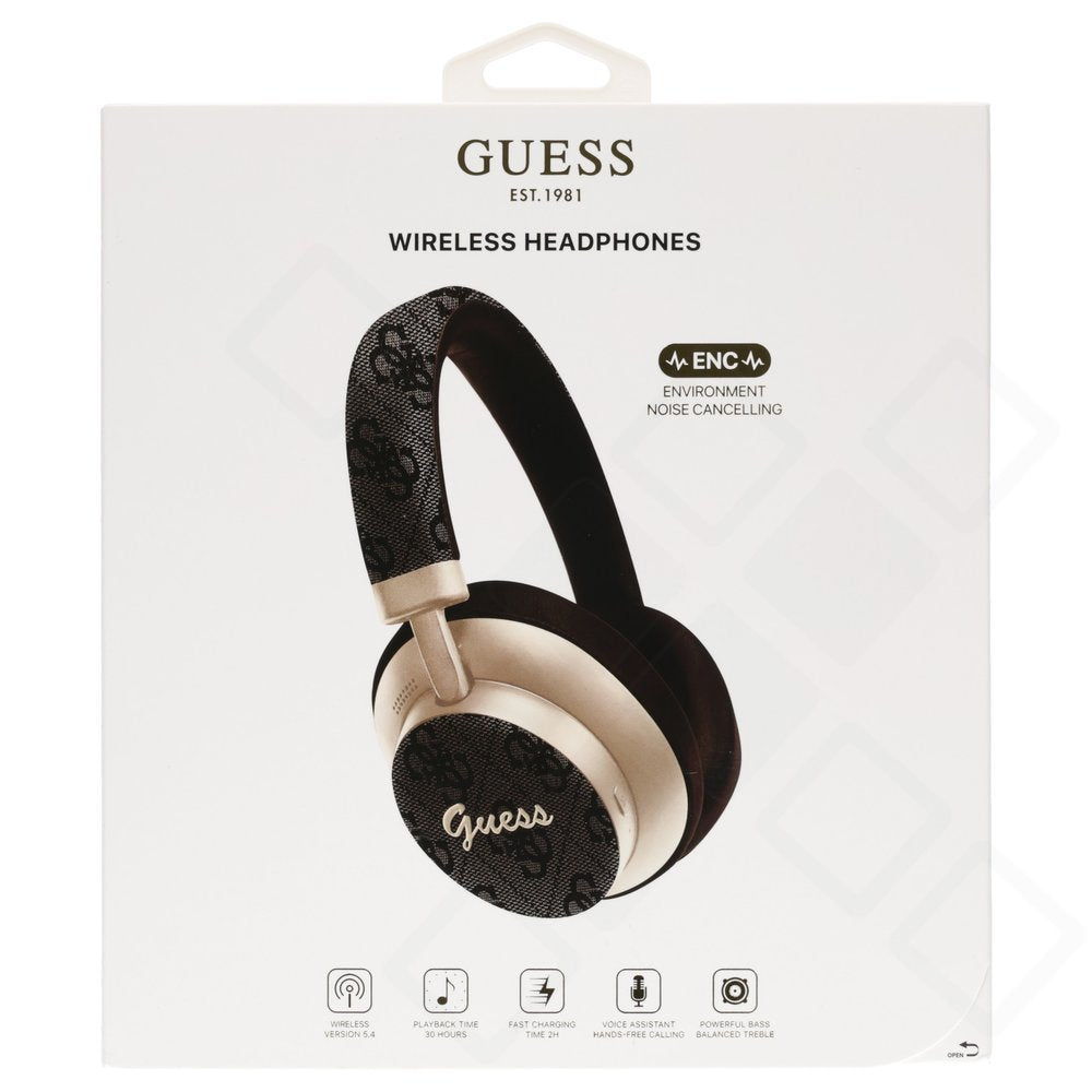 Guess PU 4G Gold Script Metal Logo ENC Wireless Earphones – Bluetooth Kopfhörer mit ENC und 30 Std. Akkulaufzeit