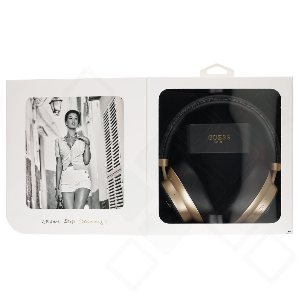Guess PU 4G Gold Script Metal Logo ENC Wireless Earphones – Bluetooth Kopfhörer mit ENC und 30 Std. Akkulaufzeit