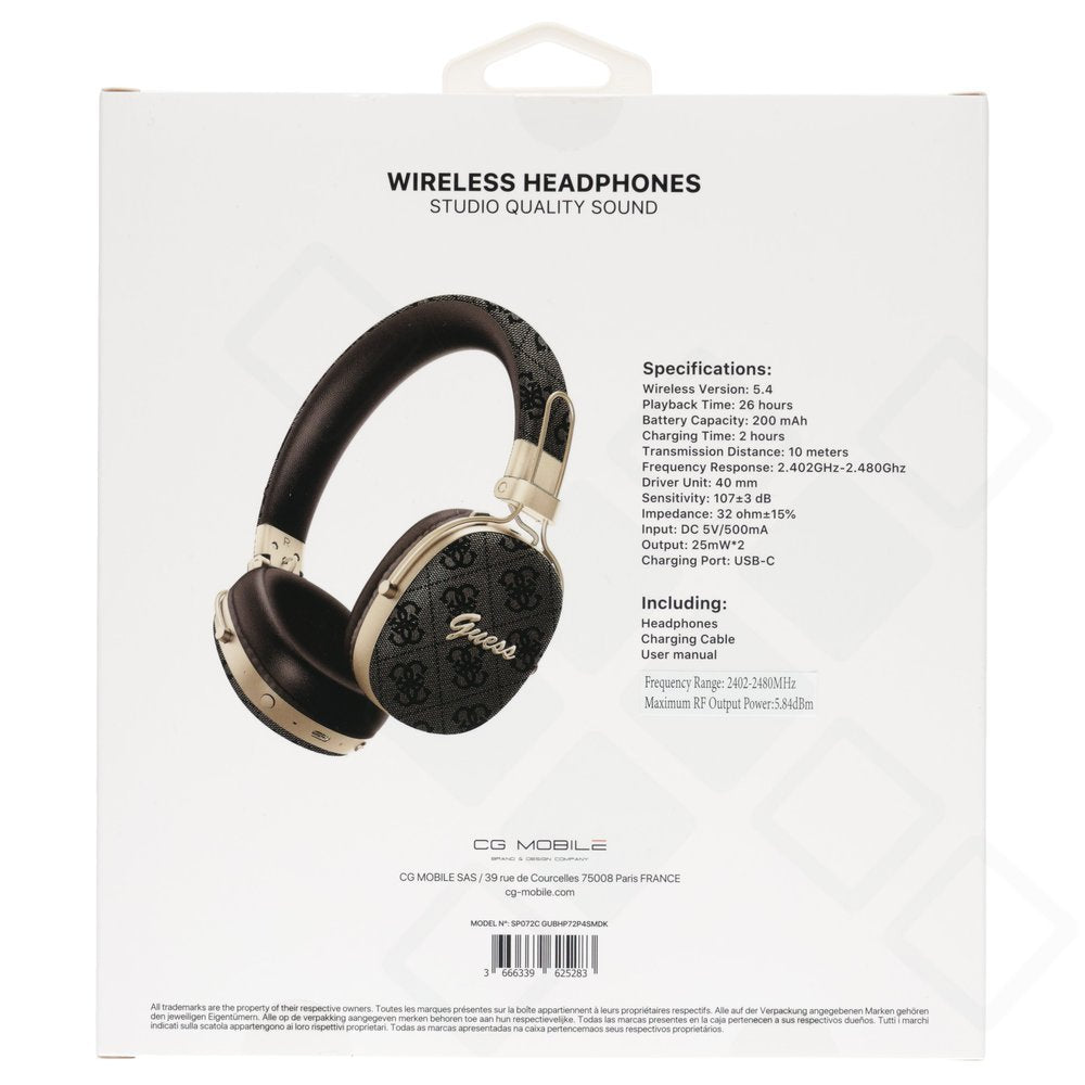 Guess 4G Metal Script Logo ENC Wireless Kopfhörer – Bluetooth Over-Ear Headphones mit ENC & bis zu 26 Stunden Akkulaufzeit