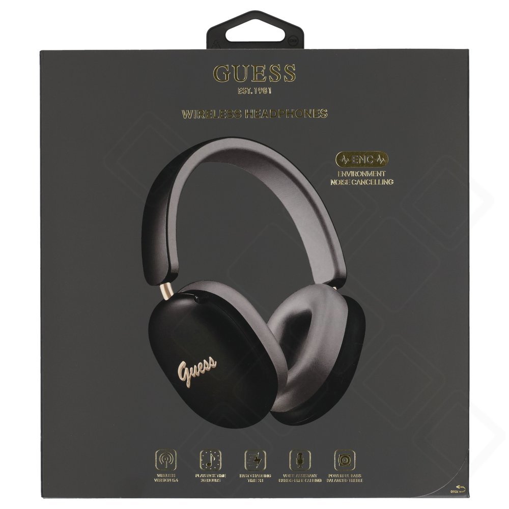 Guess Metallic Finish Gold Script Logo ENC Wireless Kopfhörer – Bluetooth Over-Ear Headphones mit ENC und bis zu 26 Stunden Akkulaufzeit