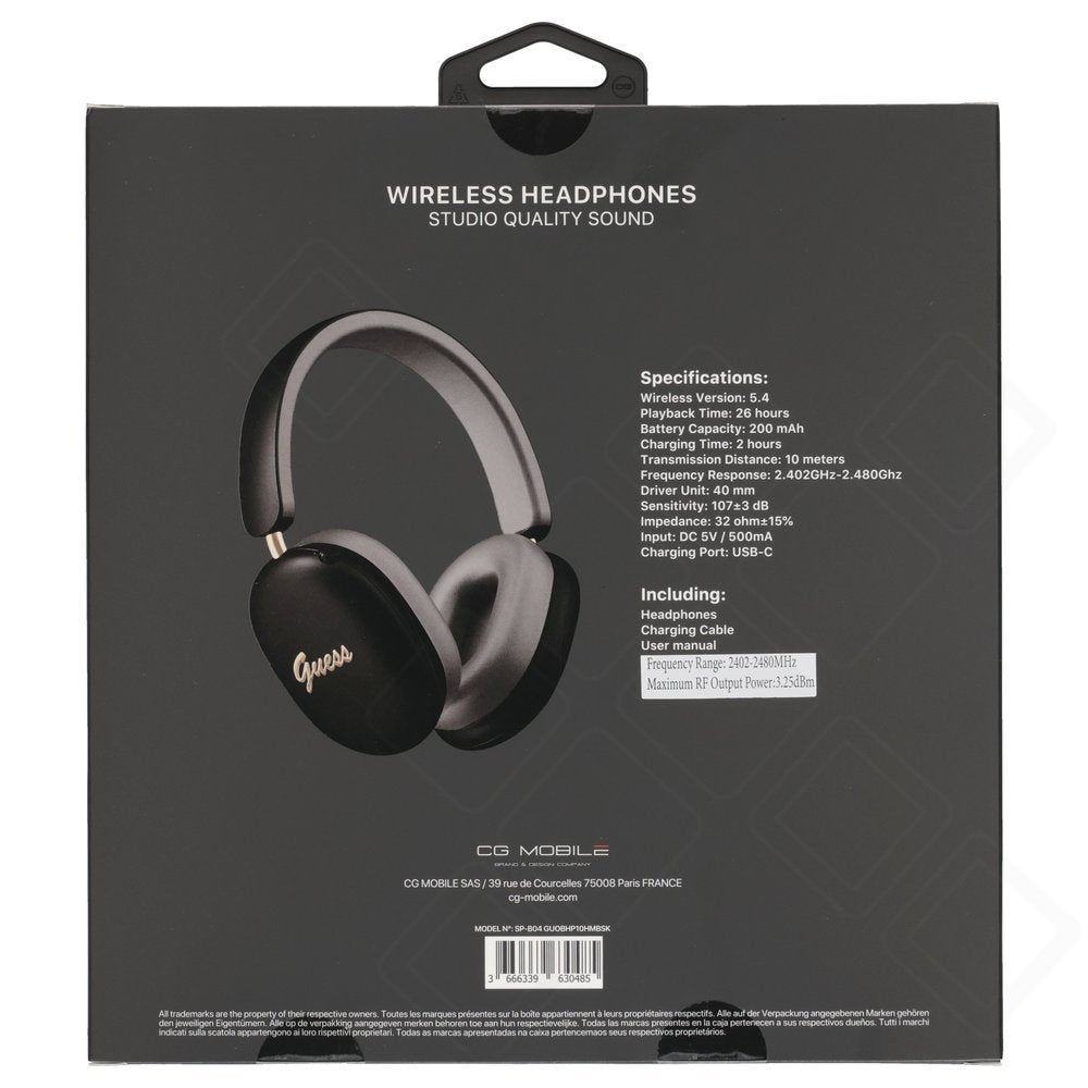Guess Metallic Finish Gold Script Logo ENC Wireless Kopfhörer – Bluetooth Over-Ear Headphones mit ENC und bis zu 26 Stunden Akkulaufzeit