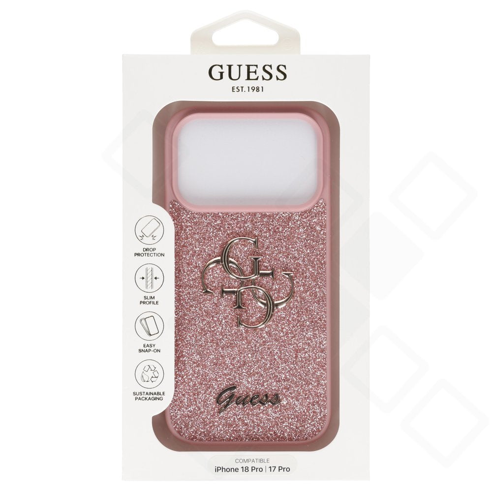 Guess PU Fixed Glitter 4G Metal Logo Case für iPhone 17 Pro / 18 Pro